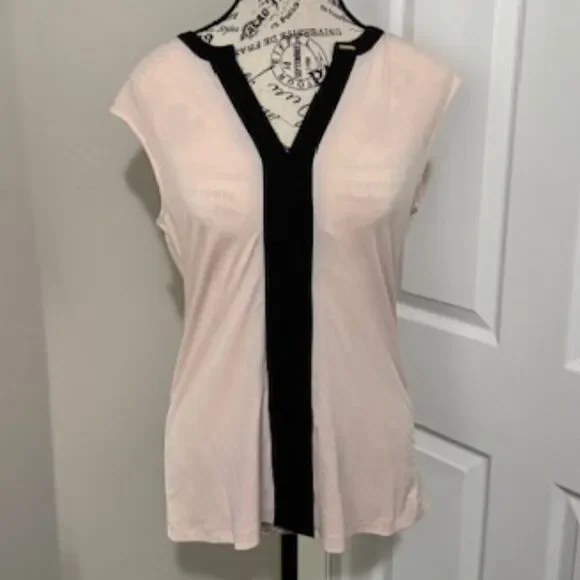 USED Woman's Calvin Klein No Sleeve Blouse Color Pink/Black Size Small - Picture 1 of 3